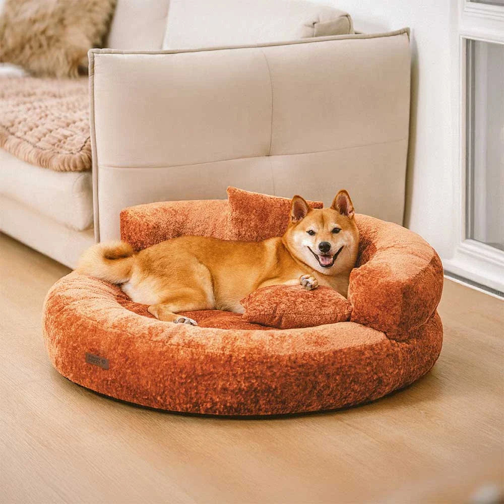 Letto per Cani Ortopedico a Ciambella in Velluto Diamante Luxe con Cuscino – DreamNest