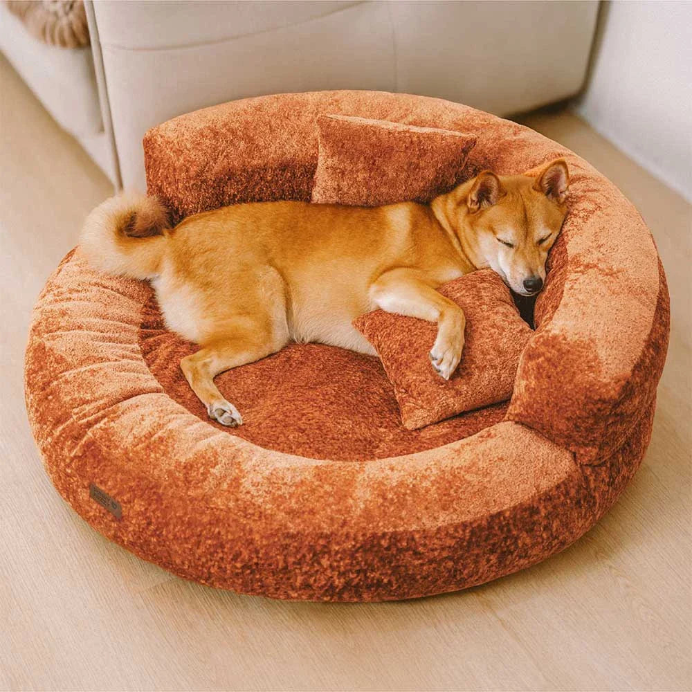 Letto per Cani Ortopedico a Ciambella in Velluto Diamante Luxe con Cuscino – DreamNest