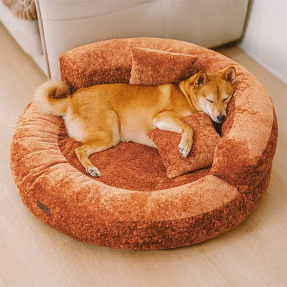 Letto per Cani Ortopedico a Ciambella in Velluto Diamante Luxe con Cuscino – DreamNest