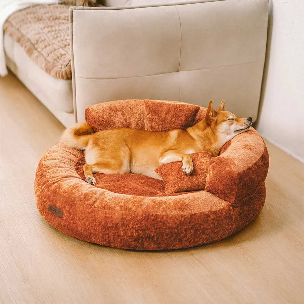 Letto per Cani Ortopedico a Ciambella in Velluto Diamante Luxe con Cuscino – DreamNest