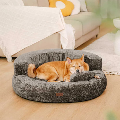 Letto per Cani Ortopedico a Ciambella in Velluto Diamante Luxe con Cuscino – DreamNest