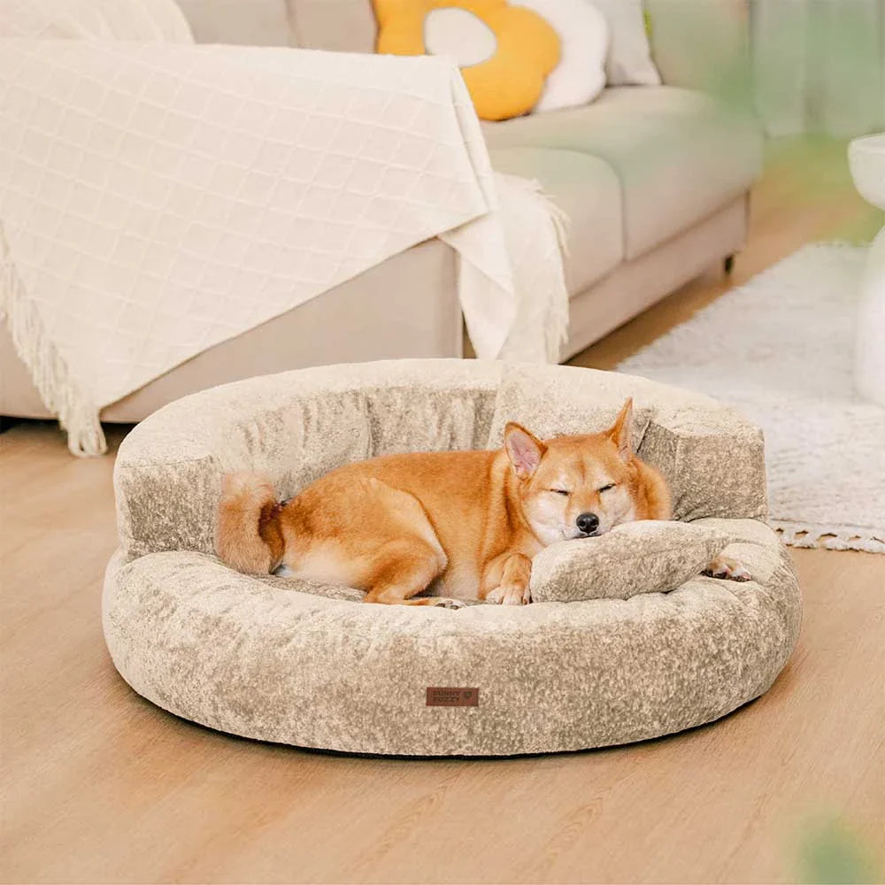 Letto per Cani Ortopedico a Ciambella in Velluto Diamante Luxe con Cuscino – DreamNest