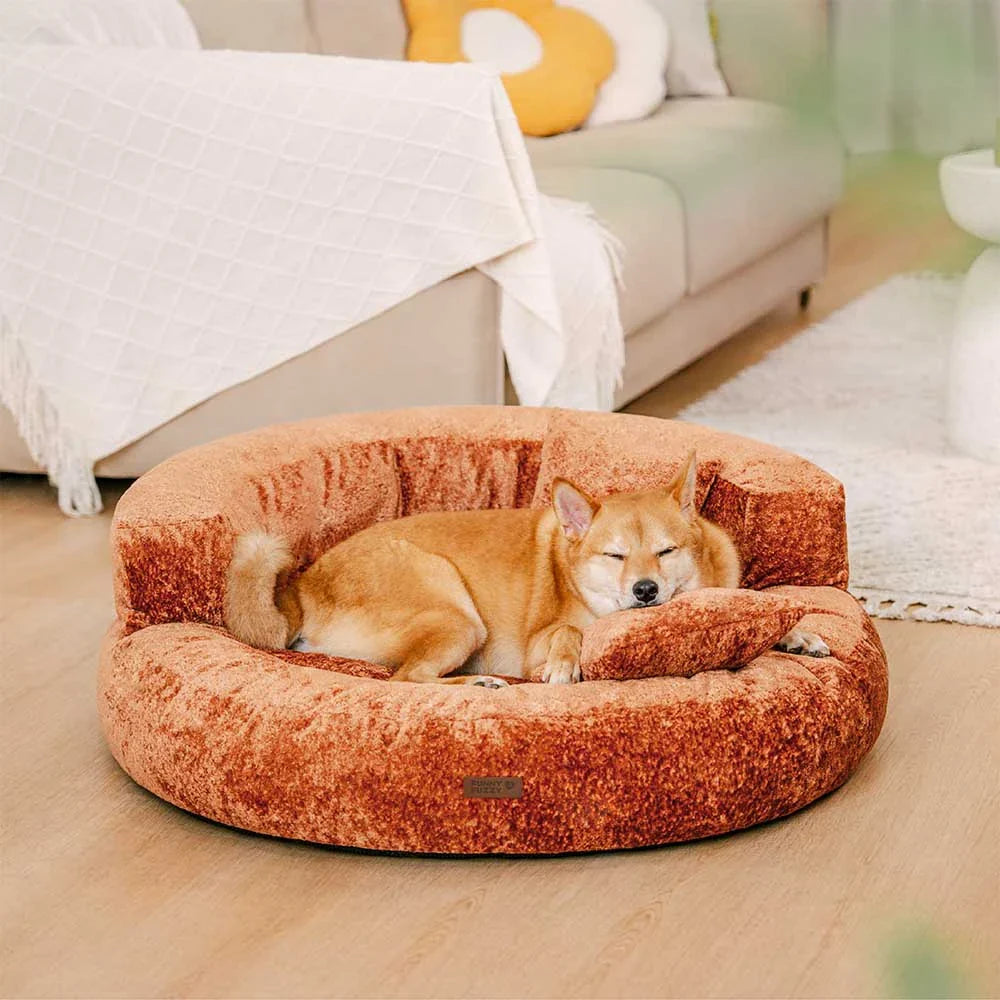Letto per Cani Ortopedico a Ciambella in Velluto Diamante Luxe con Cuscino – DreamNest