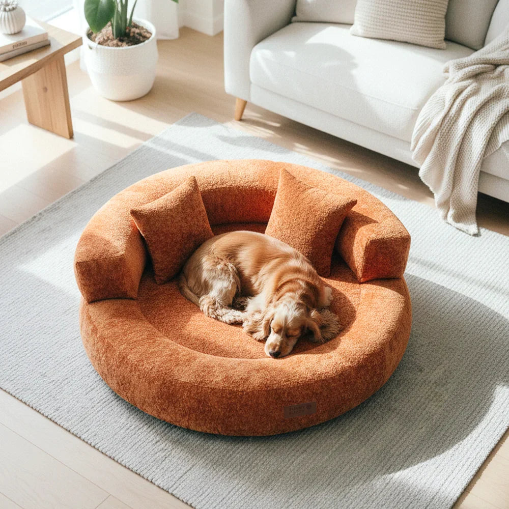 Letto per Cani Ortopedico a Ciambella in Velluto Diamante Luxe con Cuscino – DreamNest