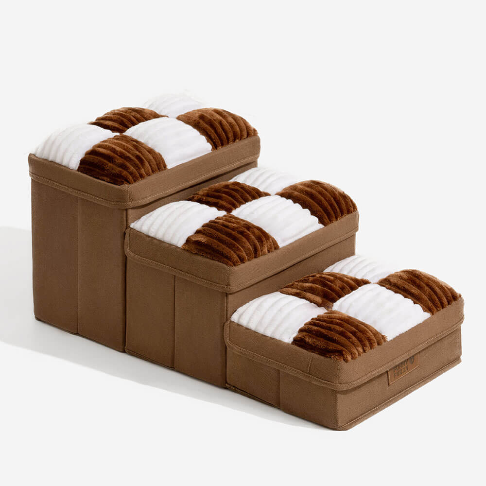 Scaletta per cani in plaid a scacchi, artigianale e con spazio di archiviazione - Multifunzione e pieghevole