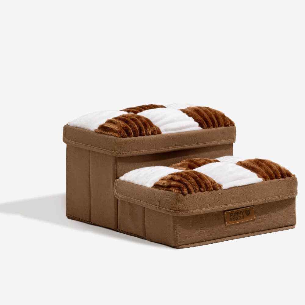 Scaletta per cani in plaid a scacchi, artigianale e con spazio di archiviazione - Multifunzione e pieghevole