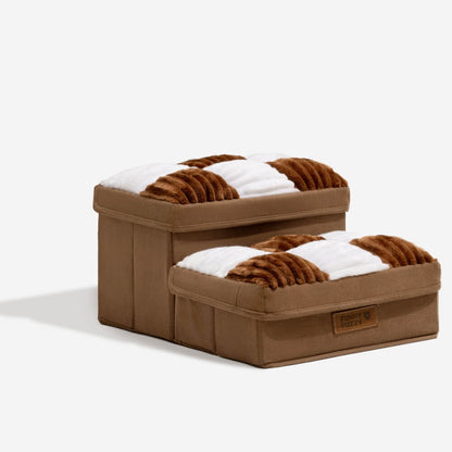 Scaletta per cani in plaid a scacchi, artigianale e con spazio di archiviazione - Multifunzione e pieghevole