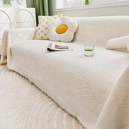 Copri divano antiscivolo in chenille a foglia grande, copertura completa, spessa e resistente ai graffi.