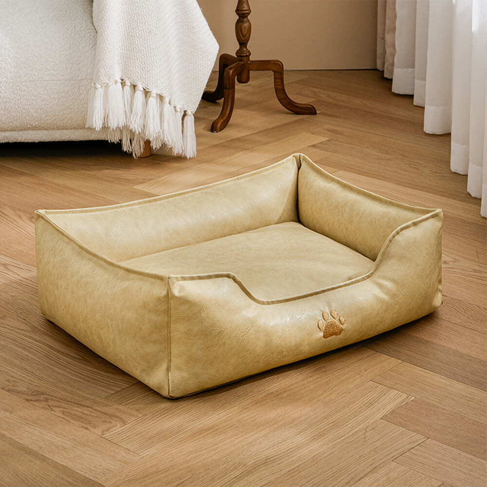 Letto per cani in pelle ecologica impermeabile, rimovibile e di lusso.