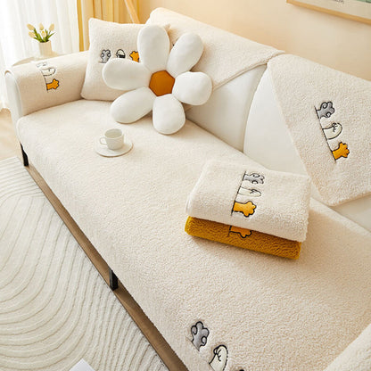 Copertura per divano antiscivolo in sherpa fleece con motivo zampa di gatto adorabile