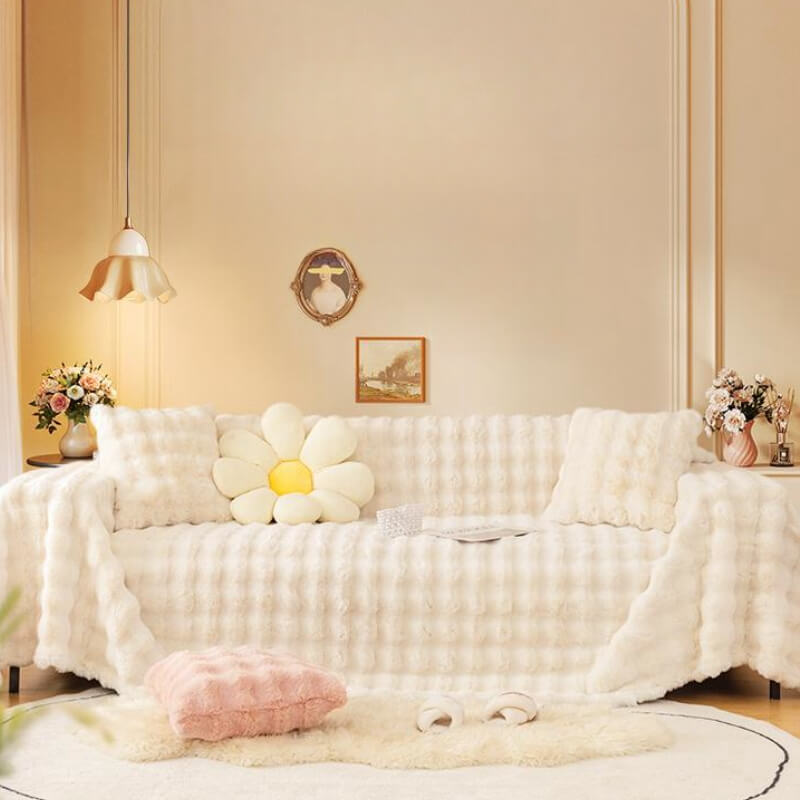 Housse de canapé de protection complète ultra douce en fausse fourrure de lapin, respectueuse de la peau