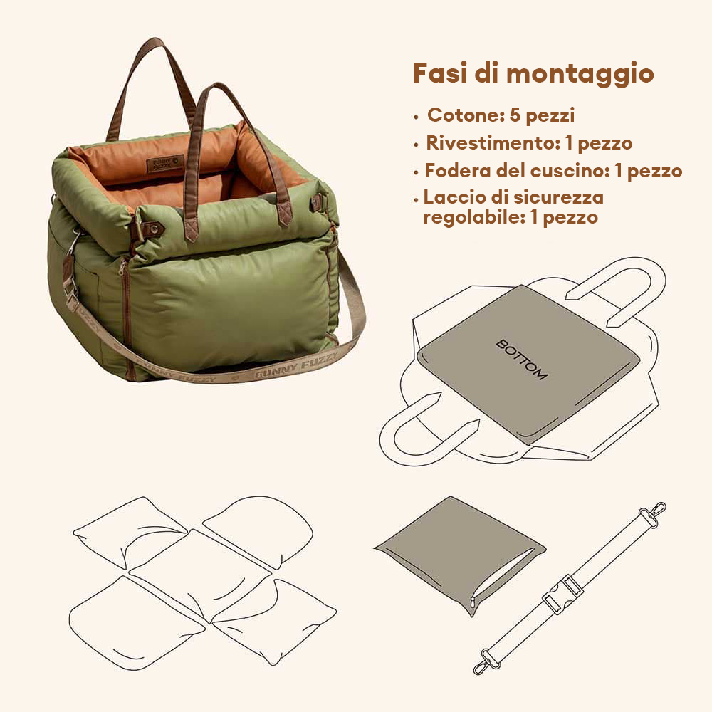 Seggiolino Auto Rialzato Deluxe per Cani in Ecopelle - Urban Voyager